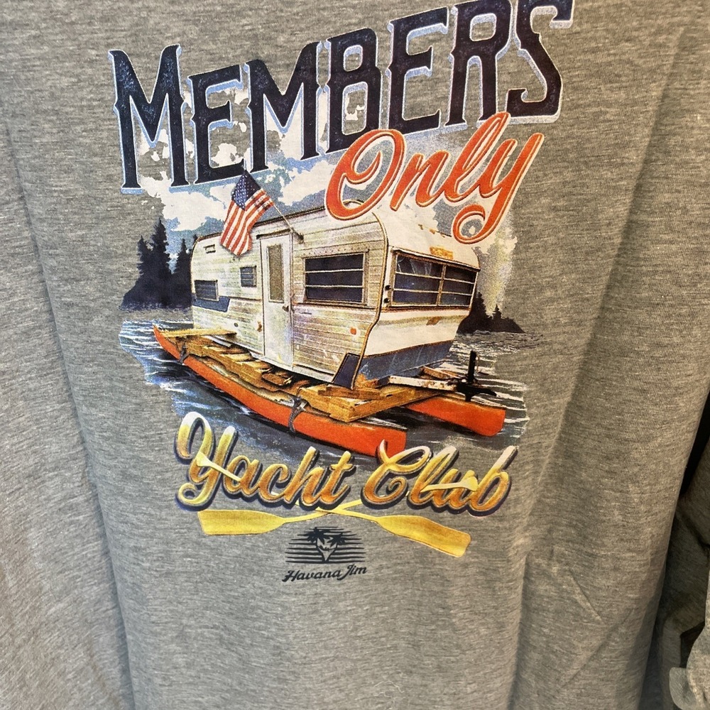 Havana Jim Mens Members Only Yacht Club Long Sleeve Graphic‎ Tee Gray L NWT